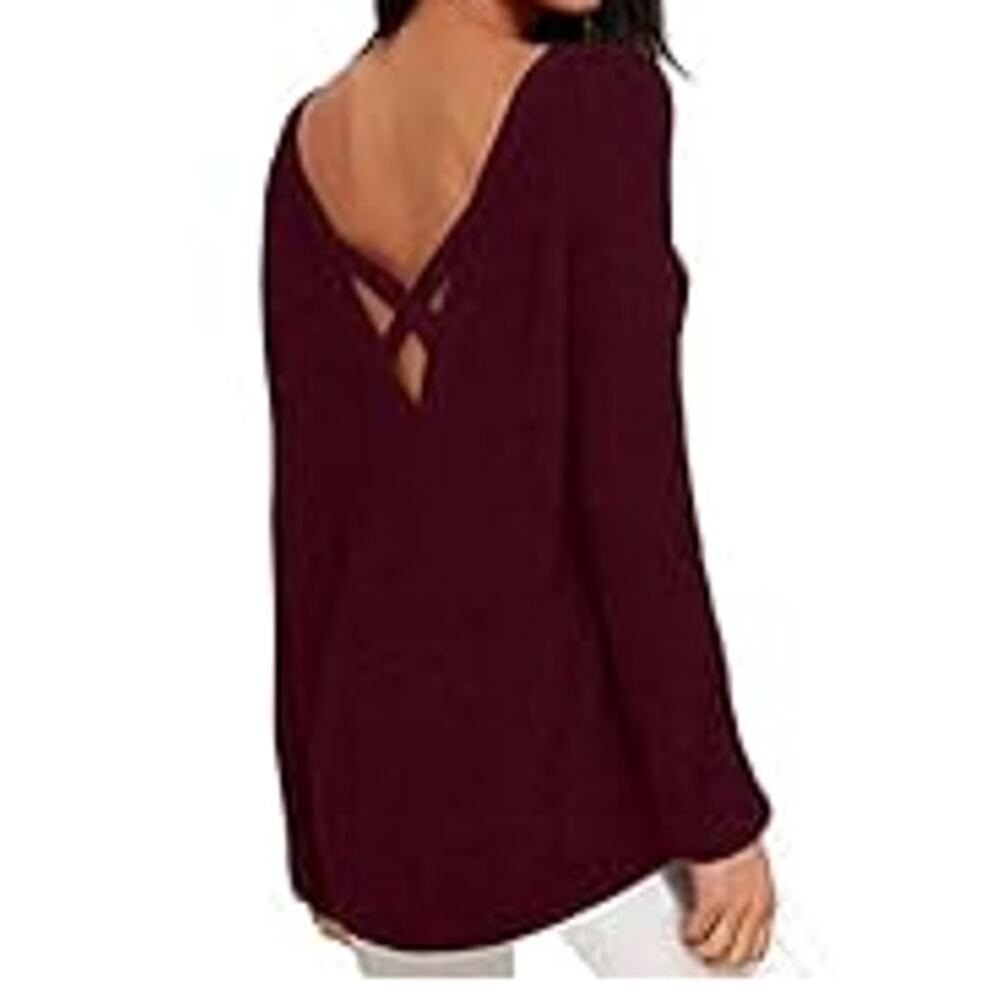Long Sleeve Boat Neck Criss Cross Back Sweater Wine Red NWT Size M - Picture 2 of 8